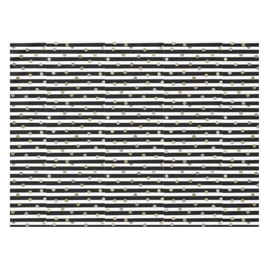 Schwarz, Weiß und Gold Dot & Strip Tischdecke (Vorderseite (Horizontal))