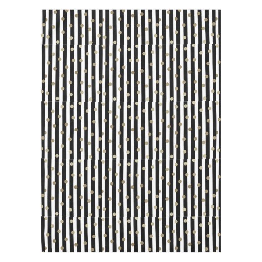 Schwarz, Weiß und Gold Dot & Strip Tischdecke (Vorderseite)