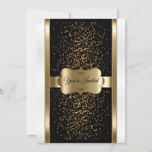 Schwarz, Weiß und Gold Einladung (Vorderseite)