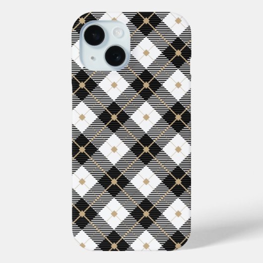Schwarz-weiß und Gold Kariert Case-Mate iPhone Hülle (Rückseite)