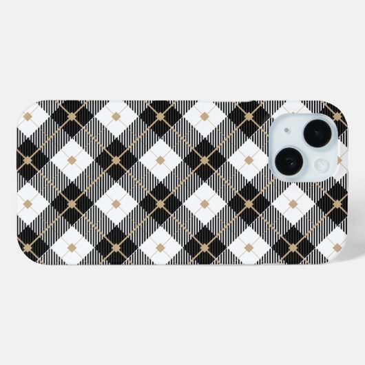 Schwarz-weiß und Gold Kariert Case-Mate iPhone Hülle (Rückseite (Horizontal))