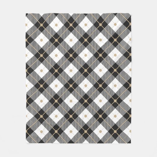 Schwarz-weiß und Gold Kariert Fleecedecke (Vorderseite)