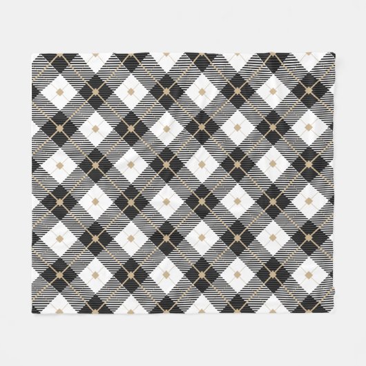 Schwarz-weiß und Gold Kariert Fleecedecke (Vorderseite (Horizontal))
