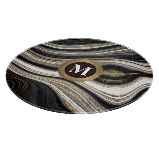 Schwarz-weiß und Gold mit jeder Monogramm Schneidebrett (Ecke)