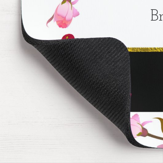 Schwarz-weiß und Gold Moderner Glamour mit Blumenm Mousepad (Ecke)