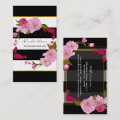 Schwarz-weiß und Gold Moderner Glamour mit Blumenm Visitenkarte (Vorne/Hinten)