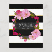 Schwarz-weiß und Gold Modernes Blumendesign Save t Ankündigungspostkarte (Vorderseite)