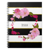 Schwarz-weiß und Gold Modernes, florales Chic Glam Notizblock (Vorderseite)