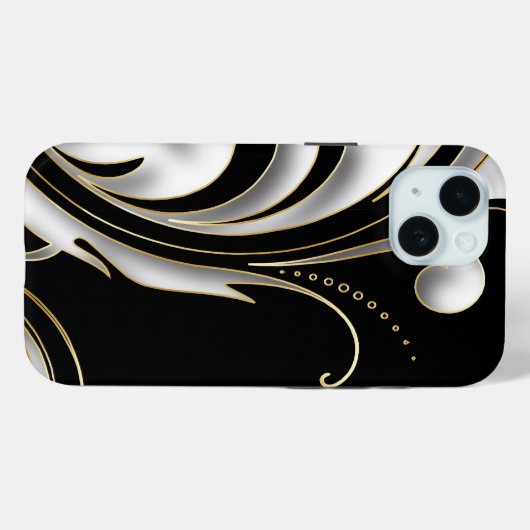 Schwarz, Weiß und Gold Swirl Case-Mate iPhone Hülle (Rückseite (Horizontal))