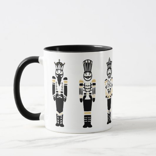 Schwarz, Weiß und Gold Trendy Nutcracker Weihnacht Tasse (Links)