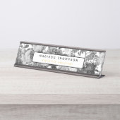 Schwarz, Weiß und Gold Vintage Blüten Beruflich Schreibtischnamensplakette (Vorderseite )