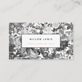 Schwarz, Weiß und Gold Vintage Blüten Beruflich Visitenkarte