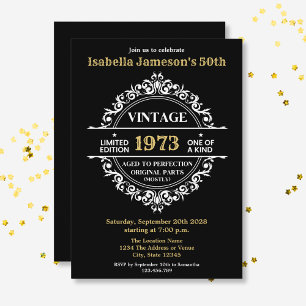 Schwarz Weiß und Gold Vintage Jahr Geburtstag Einladung