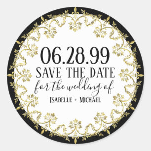 Schwarz, Weiß und GoldElegant Save the Date Runder Aufkleber
