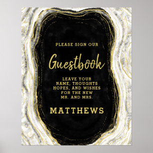 Schwarz-weiß- und Goldgeode-Agate-Gästebuchuntersc Poster