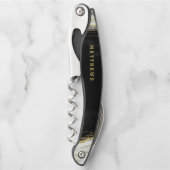 Schwarz-weiß- und Goldgeode-Agate-Hochzeitmonograp Kellnermesser (Vorderseite)