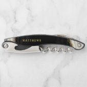 Schwarz-weiß- und Goldgeode-Agate-Hochzeitmonograp Kellnermesser (Vorderseite)