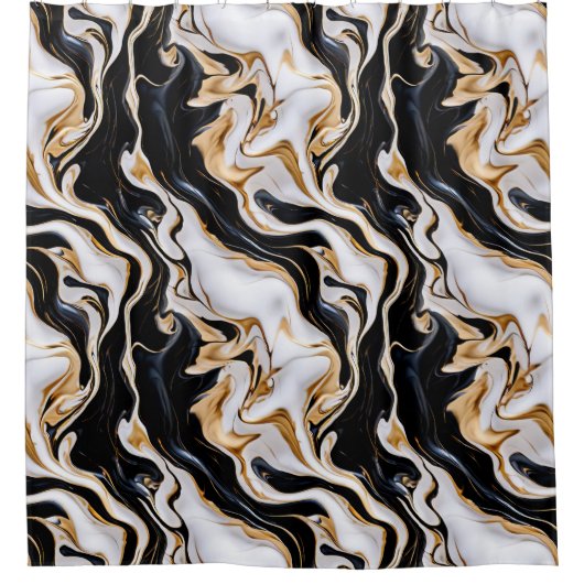 Schwarz-, Weiß- und Goldmarmor Duschvorhang (Vorderseite)