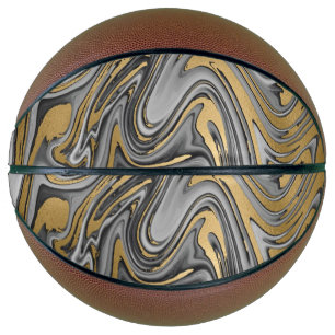 Schwarz, Weiß und Goldmarmor Ölteppich Abstrakt Basketball