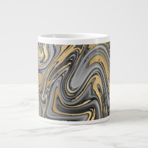 Schwarz, Weiß und Goldmarmor Ölteppich Abstrakt Jumbo-Tasse