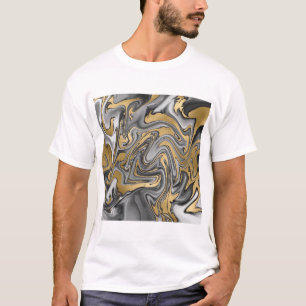 Schwarz, Weiß und Goldmarmor Ölteppich Abstrakt T-Shirt
