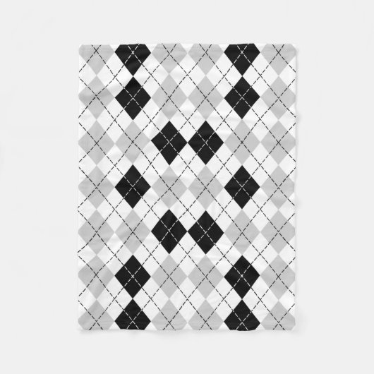 Schwarz Weiß und Grau Argyle Fleecedecke (Vorderseite)