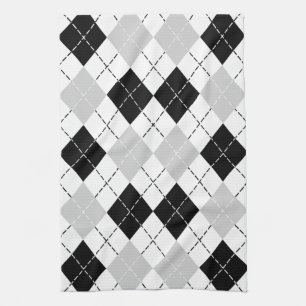 Schwarz Weiß und Grau Argyle Geschirrtuch