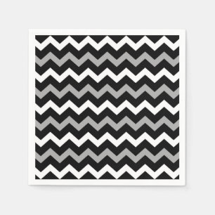 Schwarz Weiß und Grau Chevron Druckmuster Serviette