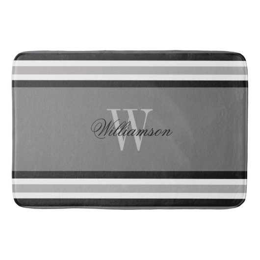 Schwarz-weiß und grau gestreift Mit Monogramm Badematte (Vorderseite)
