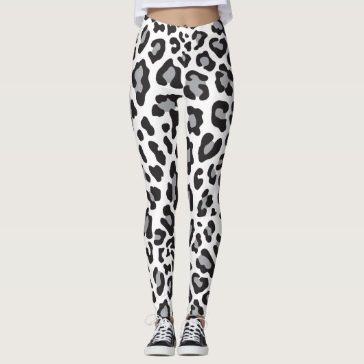 Schwarz, Weiß und Grau-Leopard-Druck Leggings (Vorderseite)