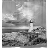 Schwarz, Weiß und Grau Leuchtturm mit schöner Auss Duschvorhang (Vorderseite)