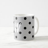 Schwarz-weiß und grau, Polka-Punkte, Monogramm Kaffeetasse (VorderseiteRechts)