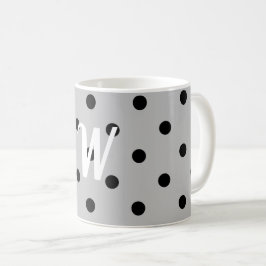Schwarz-weiß und grau, Polka-Punkte, Monogramm Kaffeetasse