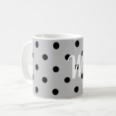 Schwarz-weiß und grau, Polka-Punkte, Monogramm Kaffeetasse (Vorderseite Links)