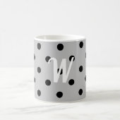 Schwarz-weiß und grau, Polka-Punkte, Monogramm Kaffeetasse (Mittel)