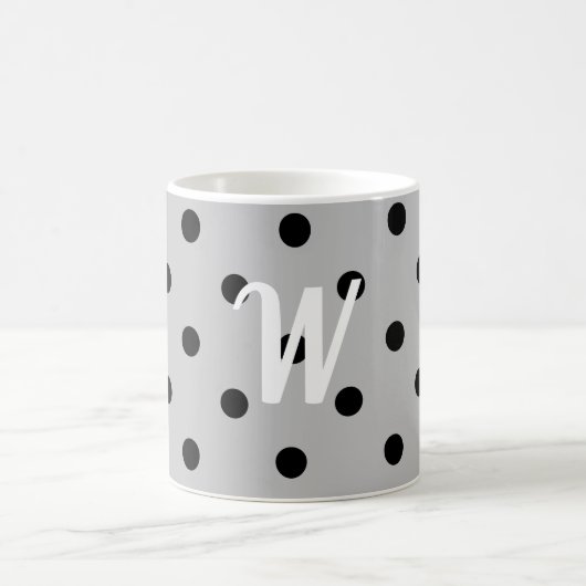 Schwarz-weiß und grau, Polka-Punkte, Monogramm Kaffeetasse (Mittel)