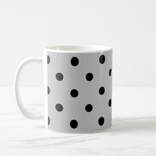 Schwarz-weiß und grau, Polka-Punkte, Monogramm Kaffeetasse (Links)