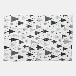 Schwarz, Weiß und Grau Weihnachtsbaummuster Geschirrtuch