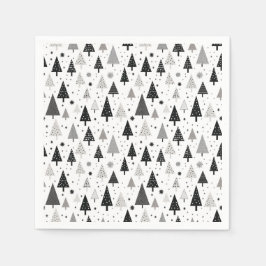 Schwarz, Weiß und Grau Weihnachtsbaummuster Serviette