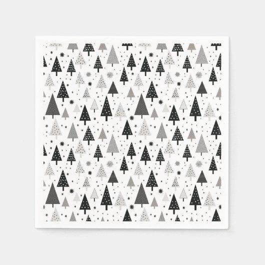 Schwarz, Weiß und Grau Weihnachtsbaummuster Serviette (Vorderseite)