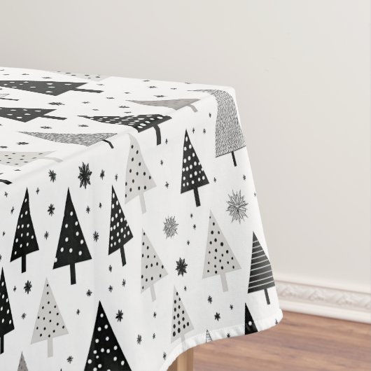 Schwarz, Weiß und Grau Weihnachtsbaummuster Tischdecke (Beispiel)