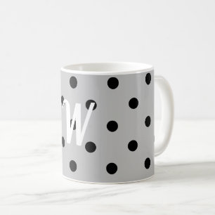 Schwarz-weiß- und Graupunkte, Polka-Punkte, Monog Kaffeetasse
