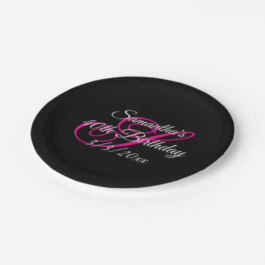 Schwarz-weiß und heiß rosa Extravagant Pappteller (Schrägansicht)