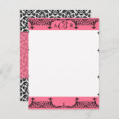Schwarz, Weiß und Hot-Pink Damask Danke Notizen Einladung (Vorne/Hinten)