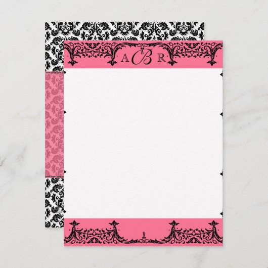 Schwarz, Weiß und Hot-Pink Damask Danke Notizen Einladung (Vorne/Hinten)