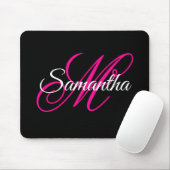 Schwarz Weiß und Hot Pink Fancy Schrift Monogramm Mousepad (Mit Mouse)