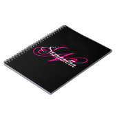 Schwarz Weiß und Hot Pink Fancy Script Monogramm Notizblock (Linke Seite)