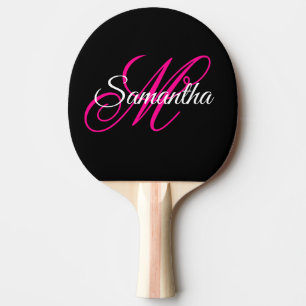 Schwarz Weiß und Hot Pink Fancy Script Monogramm Tischtennis Schläger