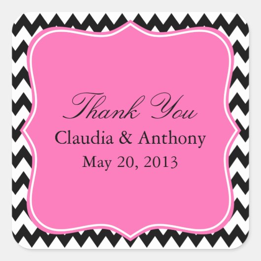 Schwarz, Weiß und Hot PinkZigzag Hochzeit Vielen D Quadratischer Aufkleber (Vorderseite)