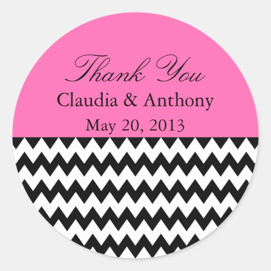 Schwarz, Weiß und Hot PinkZigzag Hochzeit Vielen D Runder Aufkleber (Vorderseite)